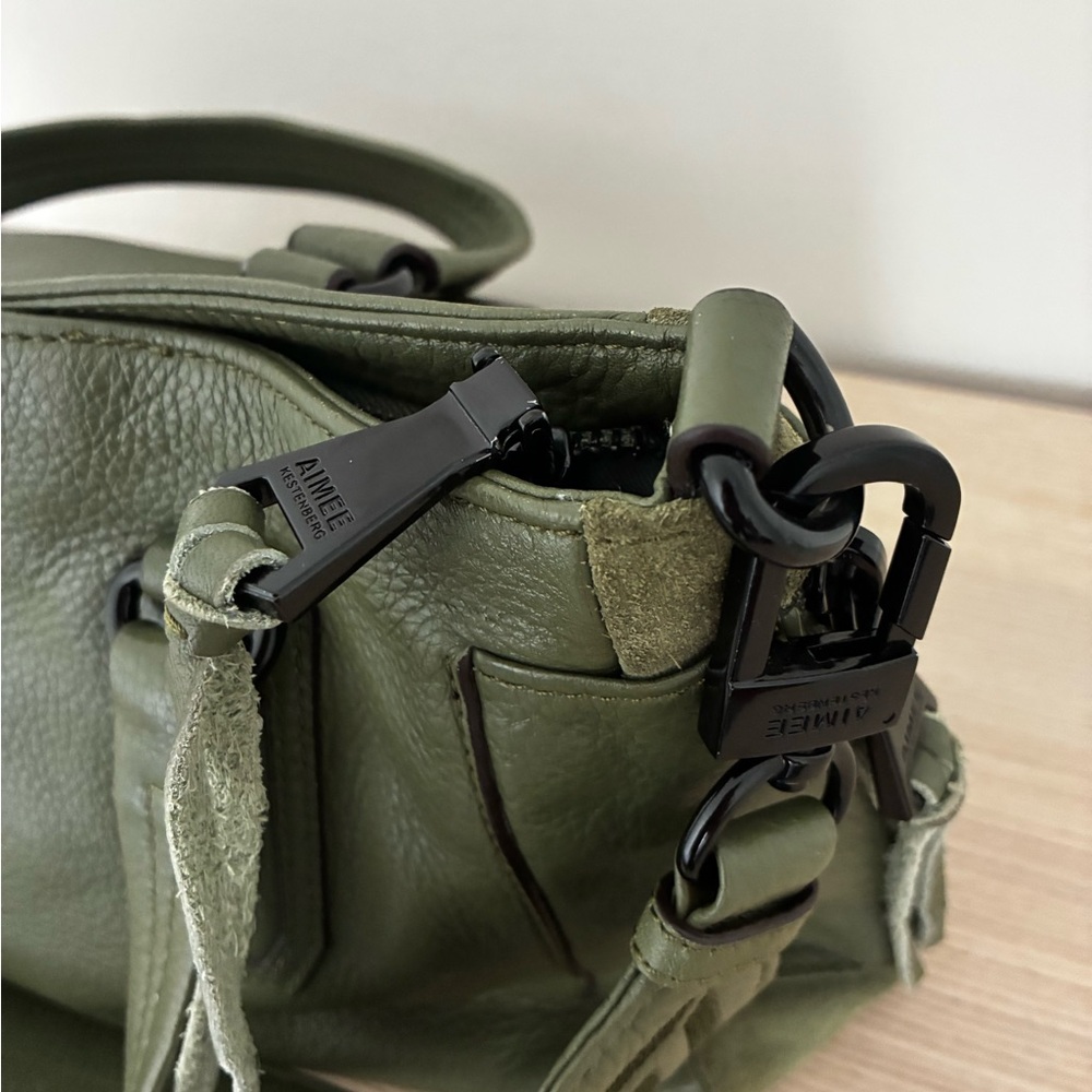 Aimee Kestenberg Olive Army Green Leather Satchel with Embroidered Strap - Picture 2 of 8